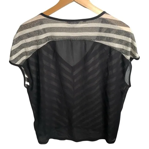 Guess V-neck sheer stripe at top Metallic sparkle - Image 2