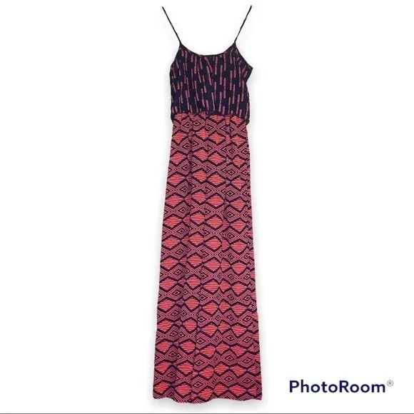 Sequin Hearts Navy & Coral Aztec Print Sleeveless Jumpsuit Size XS - Image 2