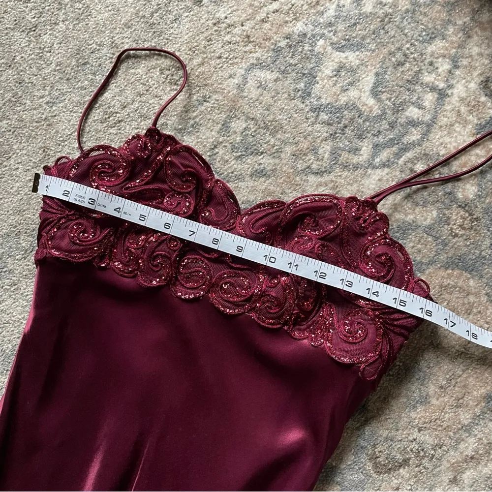 90s Vintage Burgundy Sequin Embellished Satin Slip Maxi Dress Formal Gown Red Size 6 - Image 6