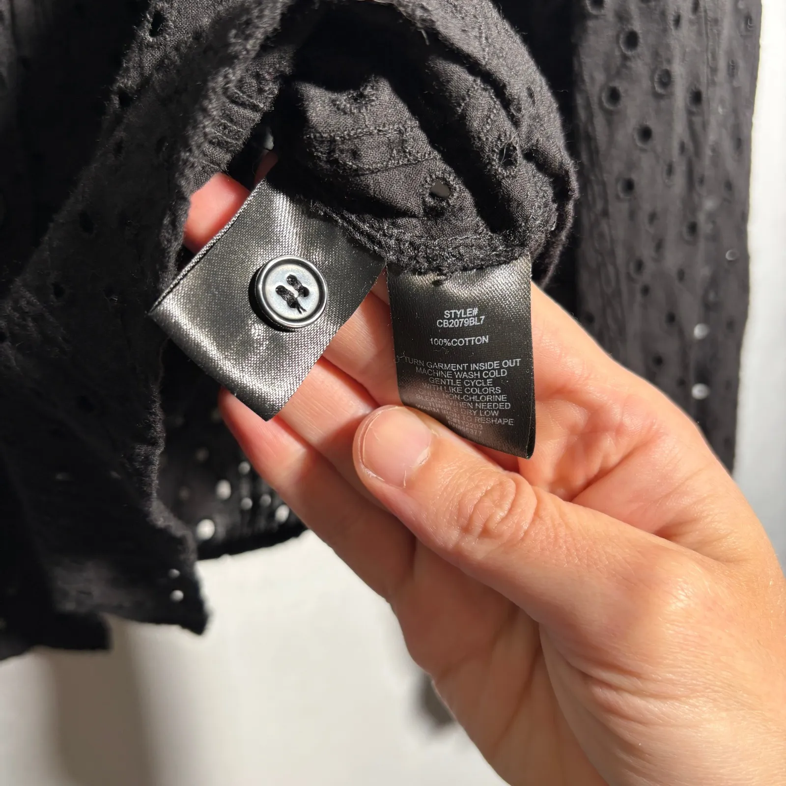 Sanctuary Black Eyelet Cotton Button Up Top Long Sleeve M Dark Cottage Core Goth - Image 4