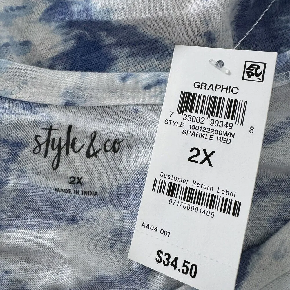 Style & Co 2X-Large Top Graphic Dolman Sleeve V-Neck Tie-Dye "Shine & Sparkle" - Image 7