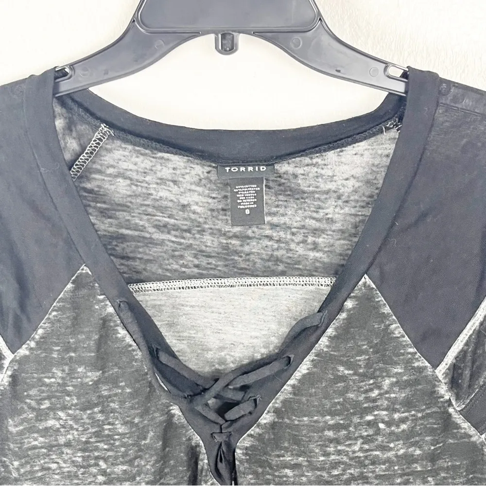 TORRID Black Sheer Lace V-Neck Short Sleeves Burnout Tee, Size 0X - Image 5