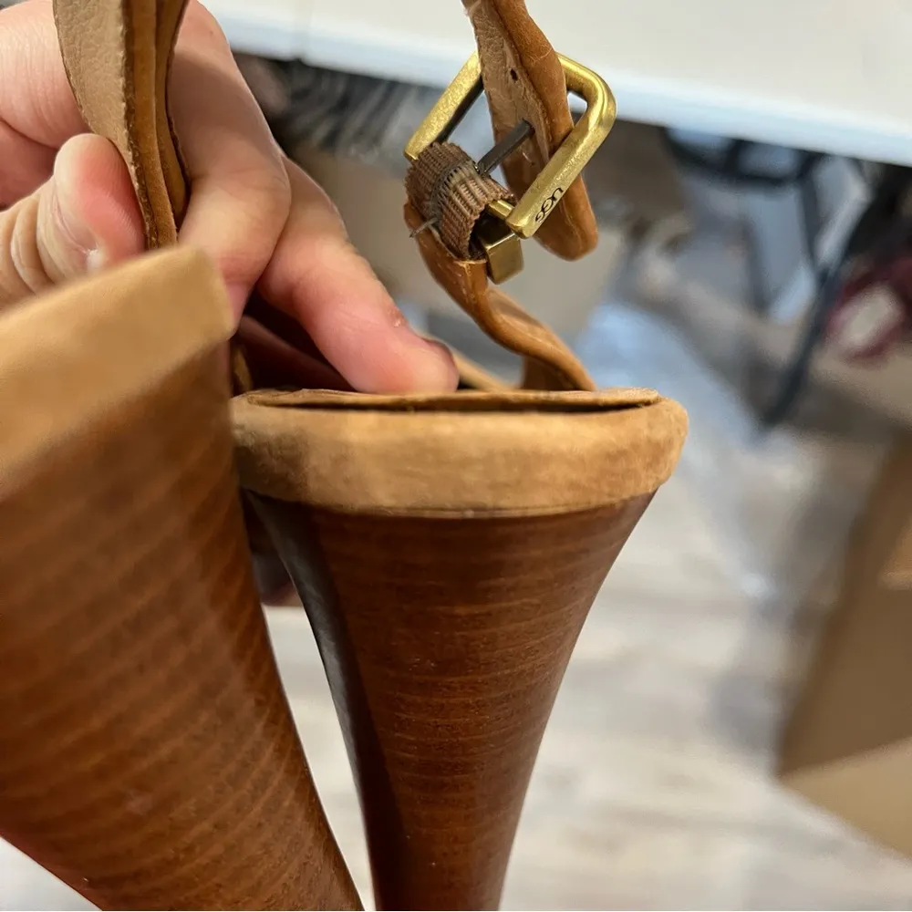 Johana Suede Tan Peep-Toe Slingback High Heel Sandals - Image 8