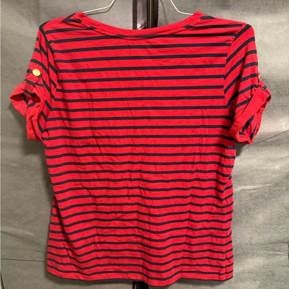 Nautica Women's Red and ble Striped Tee - Image 2