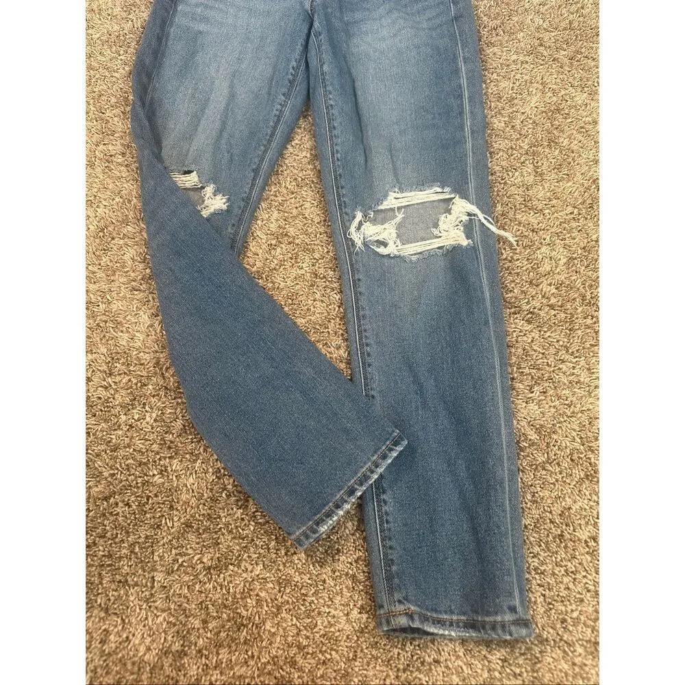 American Eagle Mom Jean Comfort Stretch Waistband Rip Knees Denim High Rise 0 - Image 14