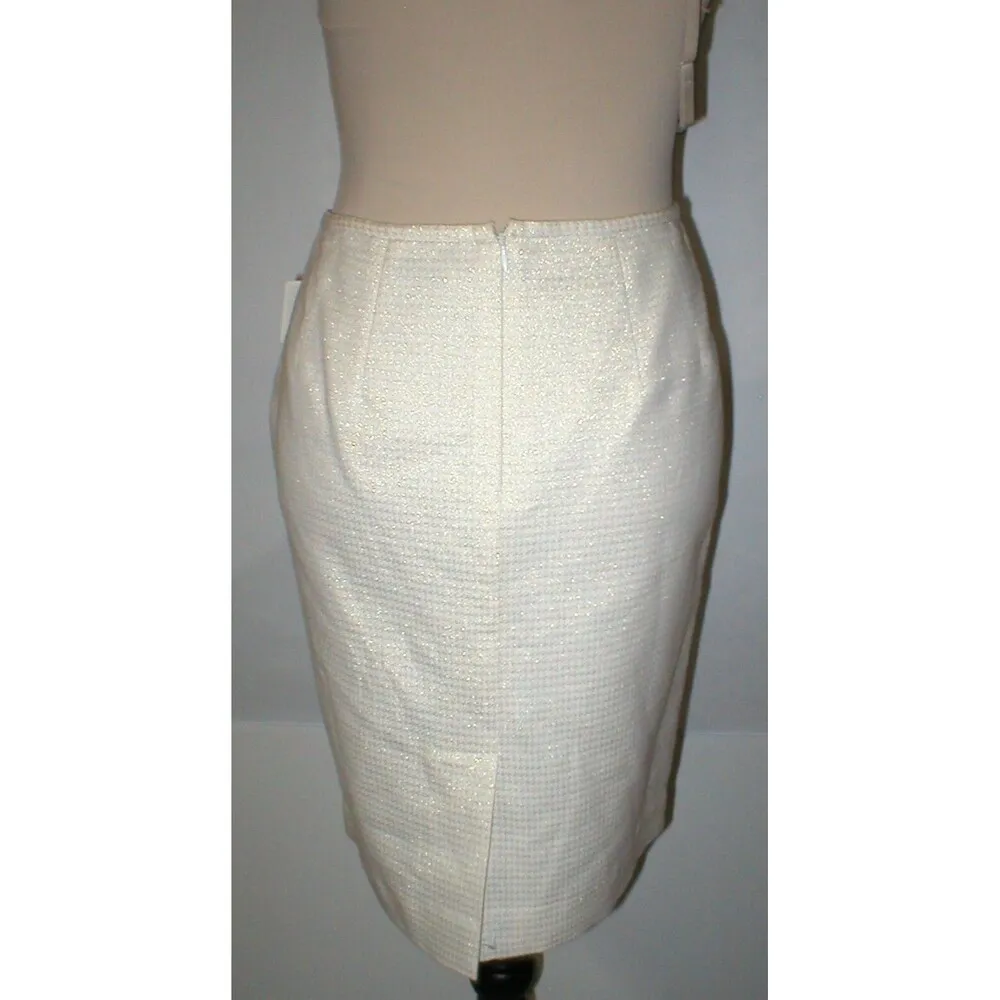 New Womens NWT Calvin Klein Skirt Ivory Metallic Gold Office 14P 14 P White Peti - Image 3