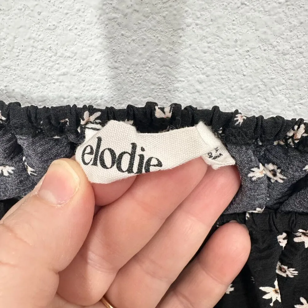 Elodie‎ Black White Floral Smocked Puff Sleeve Cropped Milkmaid Coquette Top L - Image 6