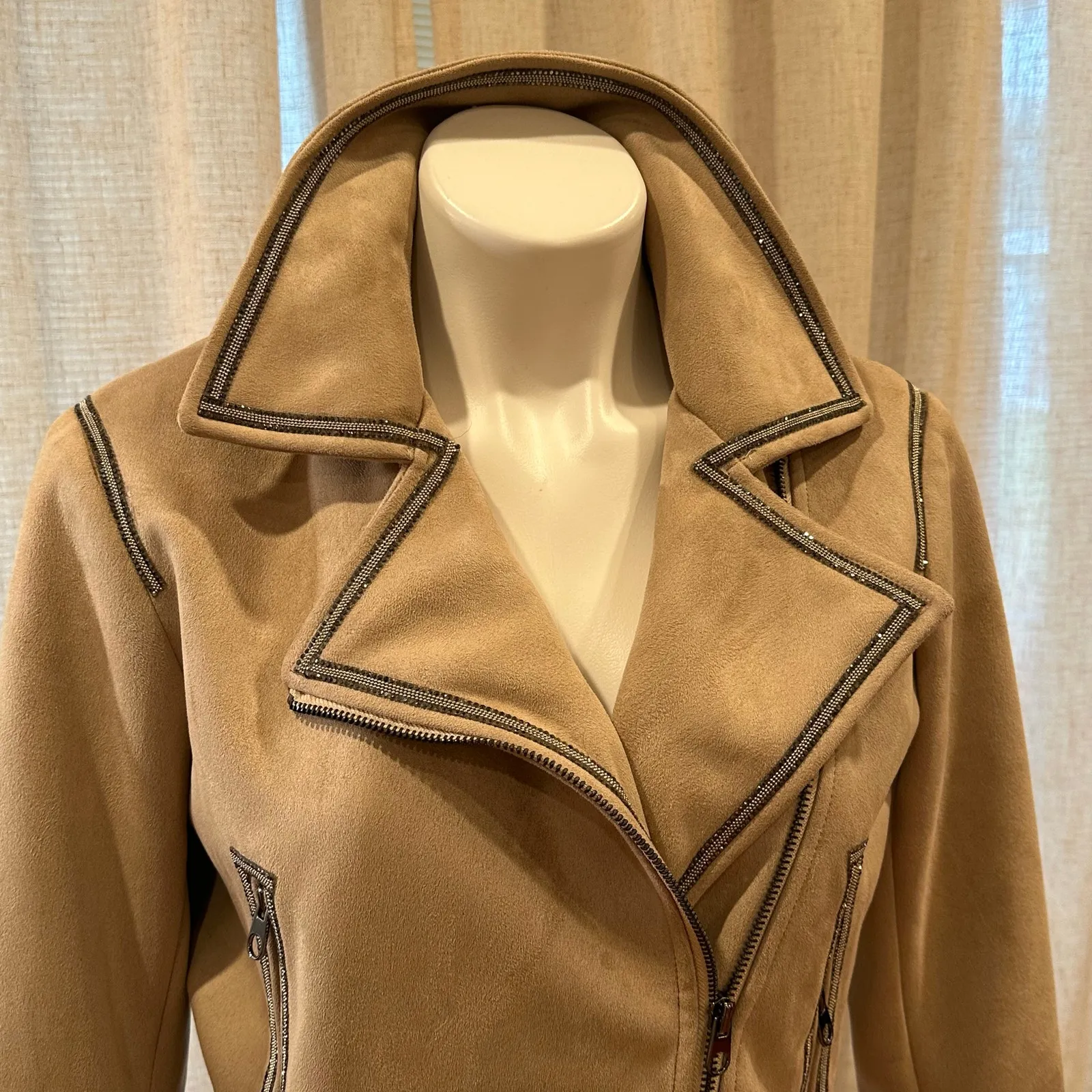 Zara Cropped Jacket sz S Tan and Black Sparkle Jacket - Image 5