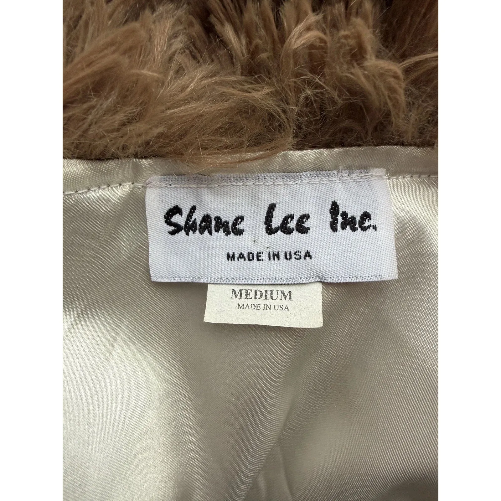 Vintage Shane Lee Faux Fur Cropped Jacket Light Brown Floral Pin Medium - Image 13