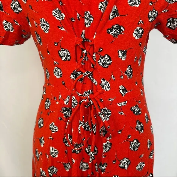 Philosophy‎ Dress Womens Large Red Floral V-Neck Adjustable Lace Up Back Summer - Image 8