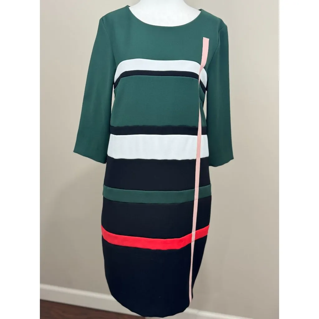Cop.Copine Paris Ogawa Dress M Green Black Red block Modern Shift 3/4 Sleeve Size M - Image 2