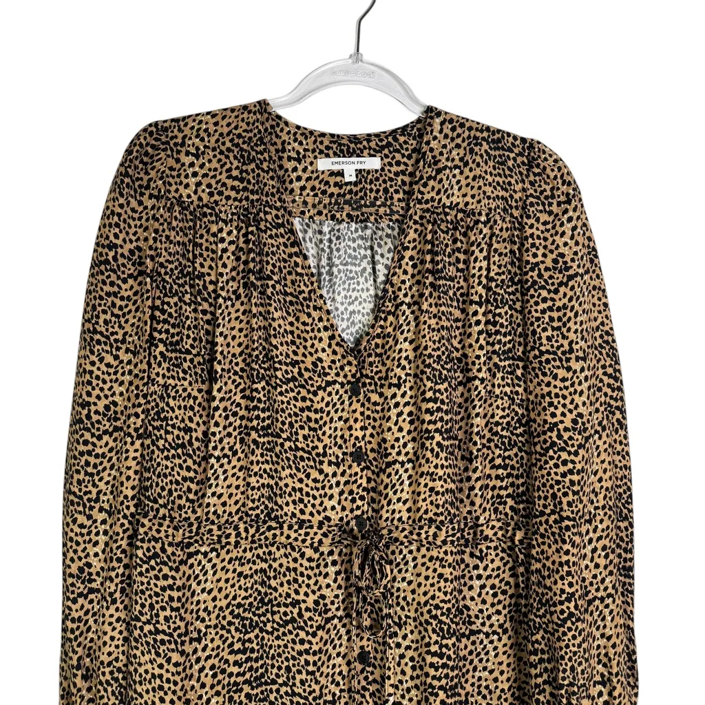 Emerson Fry May Dress Little Cheetah 100% Silk Midi Dress Long Sleeve Medium M Brown - Image 5