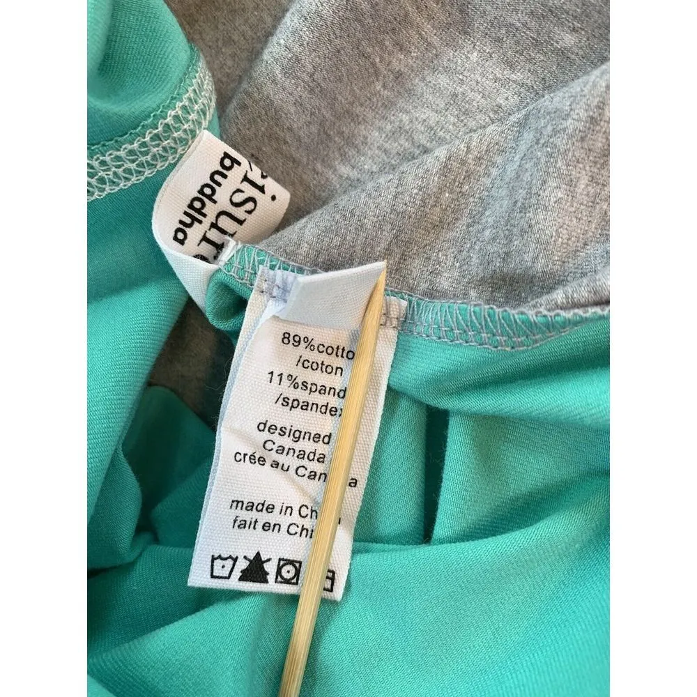 Neon Buddha Shirt‎ Womens Small Turquoise Gray White Color Block Active Top Yoga - Image 8