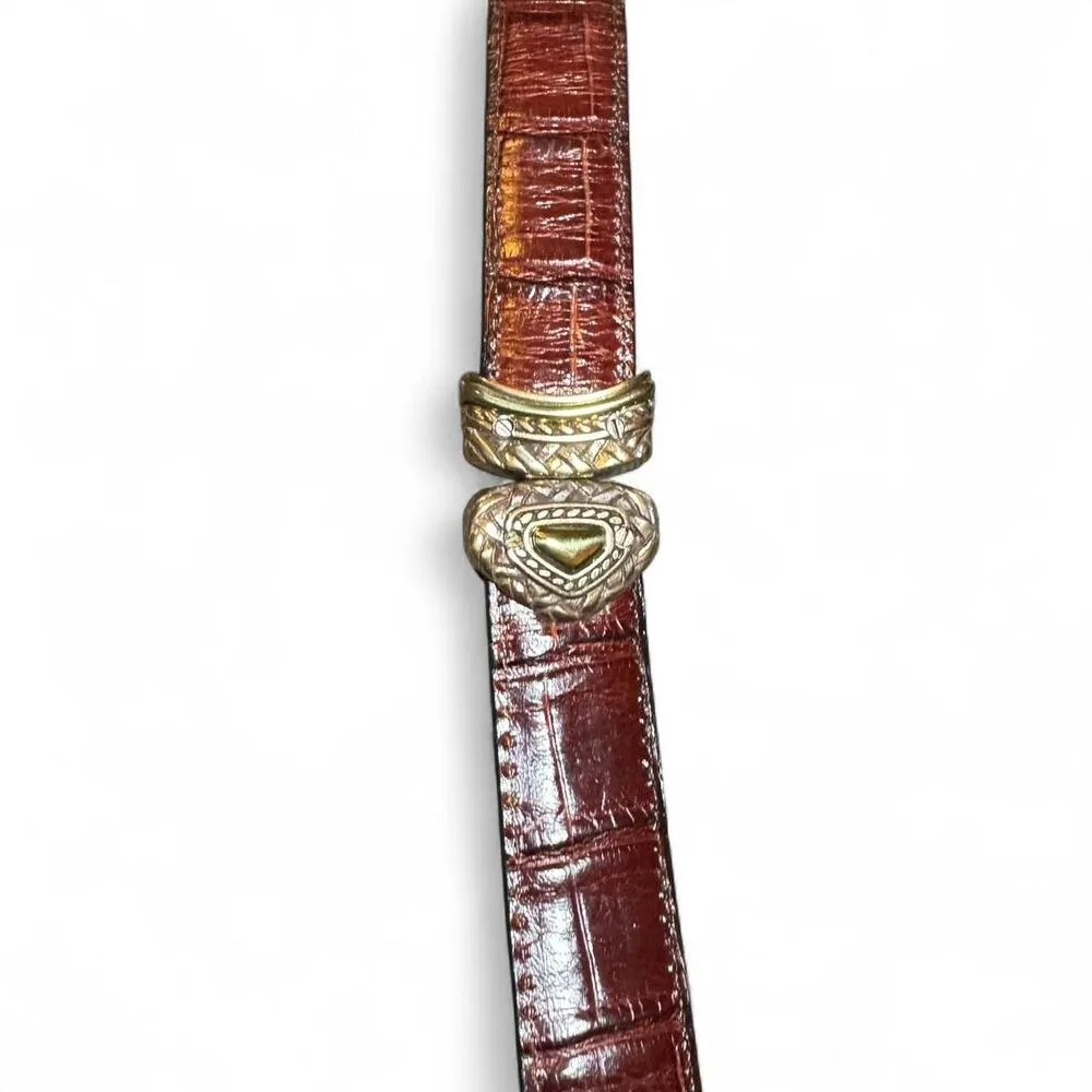 Women’s Size S Black Brown Reversible Belt Western Style Gold Buckle croc emboss - Image 5