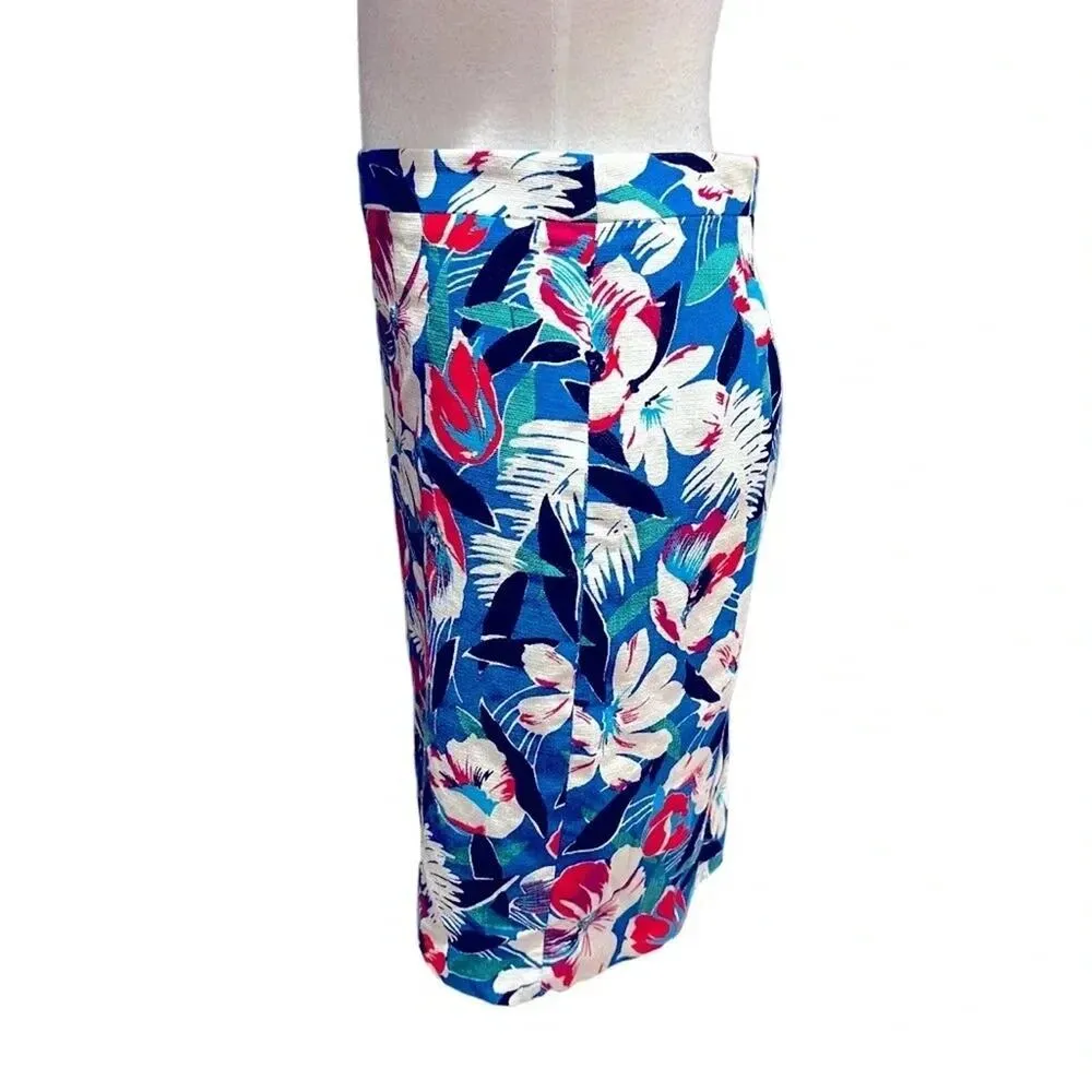 J.Crew Mercantile Women's Floral Printed Basketweave Pencil Skirt Size 2 - Image 4