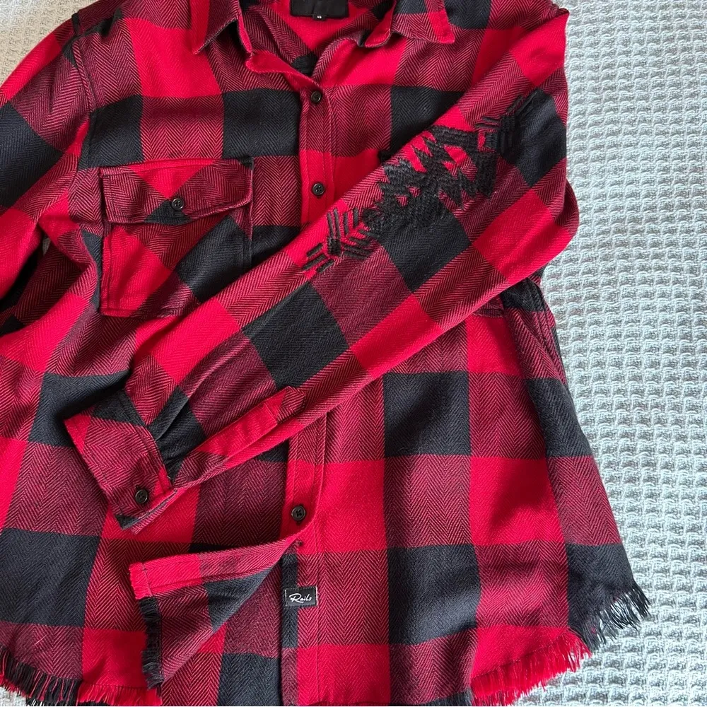 Rails Larsson Crimson Jet Button Down Shirt Blouse Buffalo Plaid XS Extra Small - Image 5