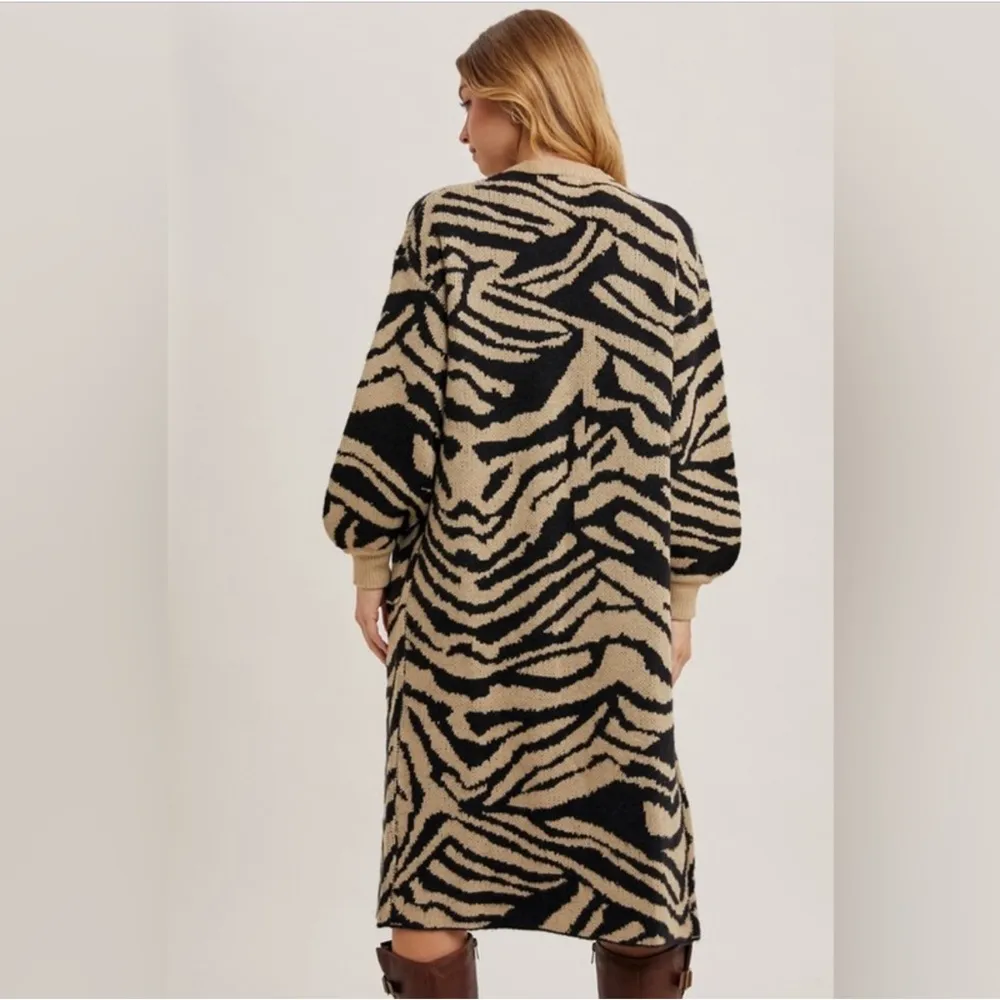 Animal Print Knit Long Cardigan Tan Size undefined - Image 5
