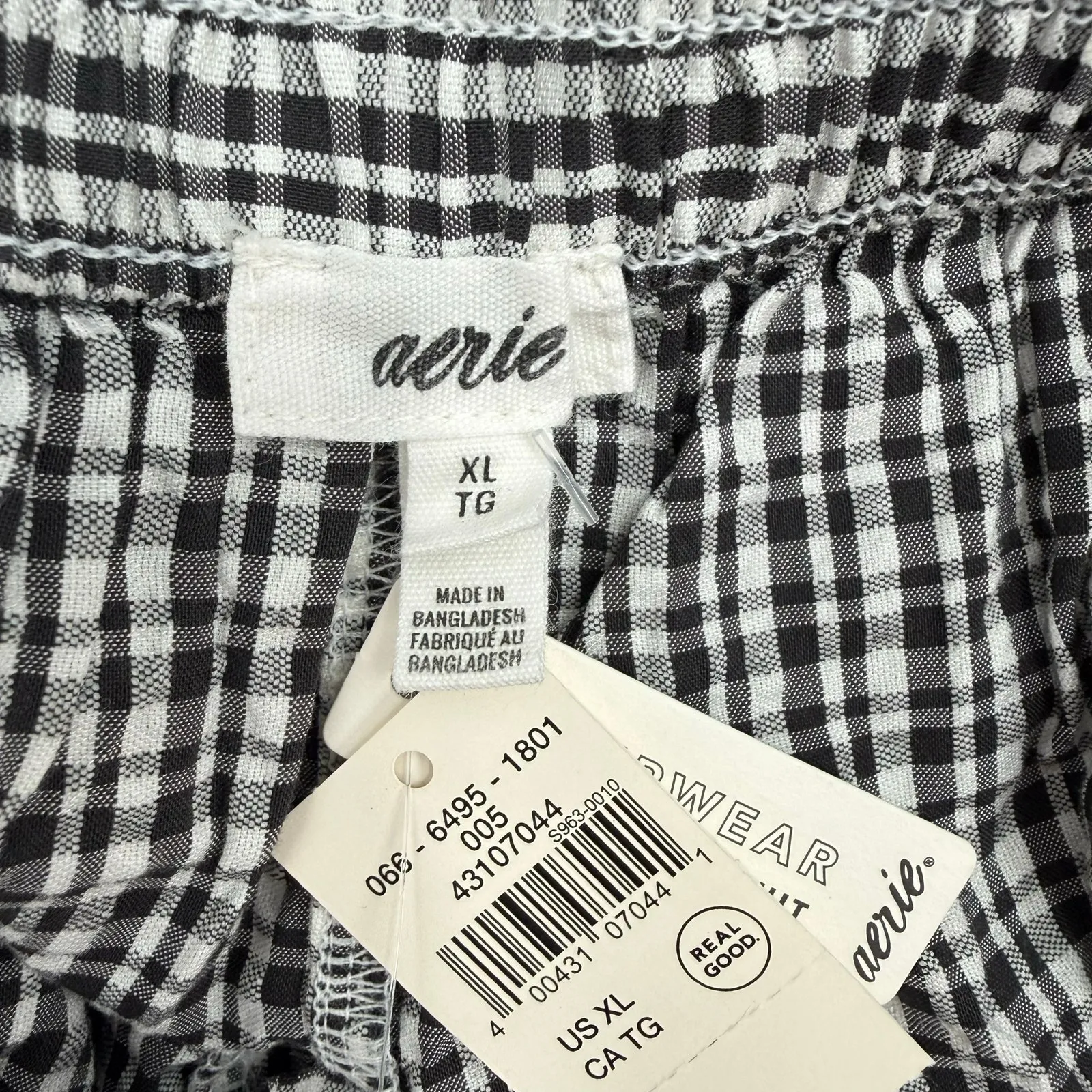 Aerie Seersucker Boxer Shorts Women's Extra Large B&W Gingham Lace Sleepwear NWT - Image 3