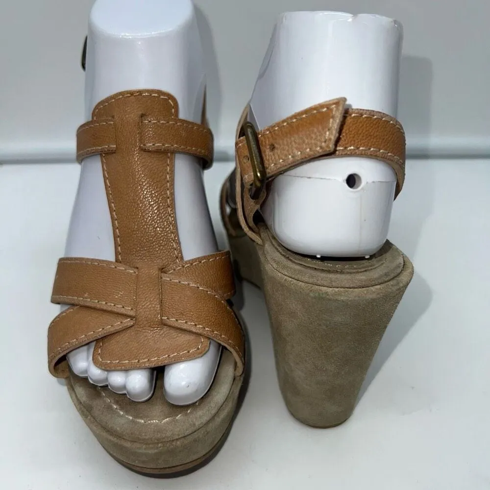 CAREL Paris Camel‎ Suede Platform Sandals EUR Size 37.5 US 7 Tan - Image 3