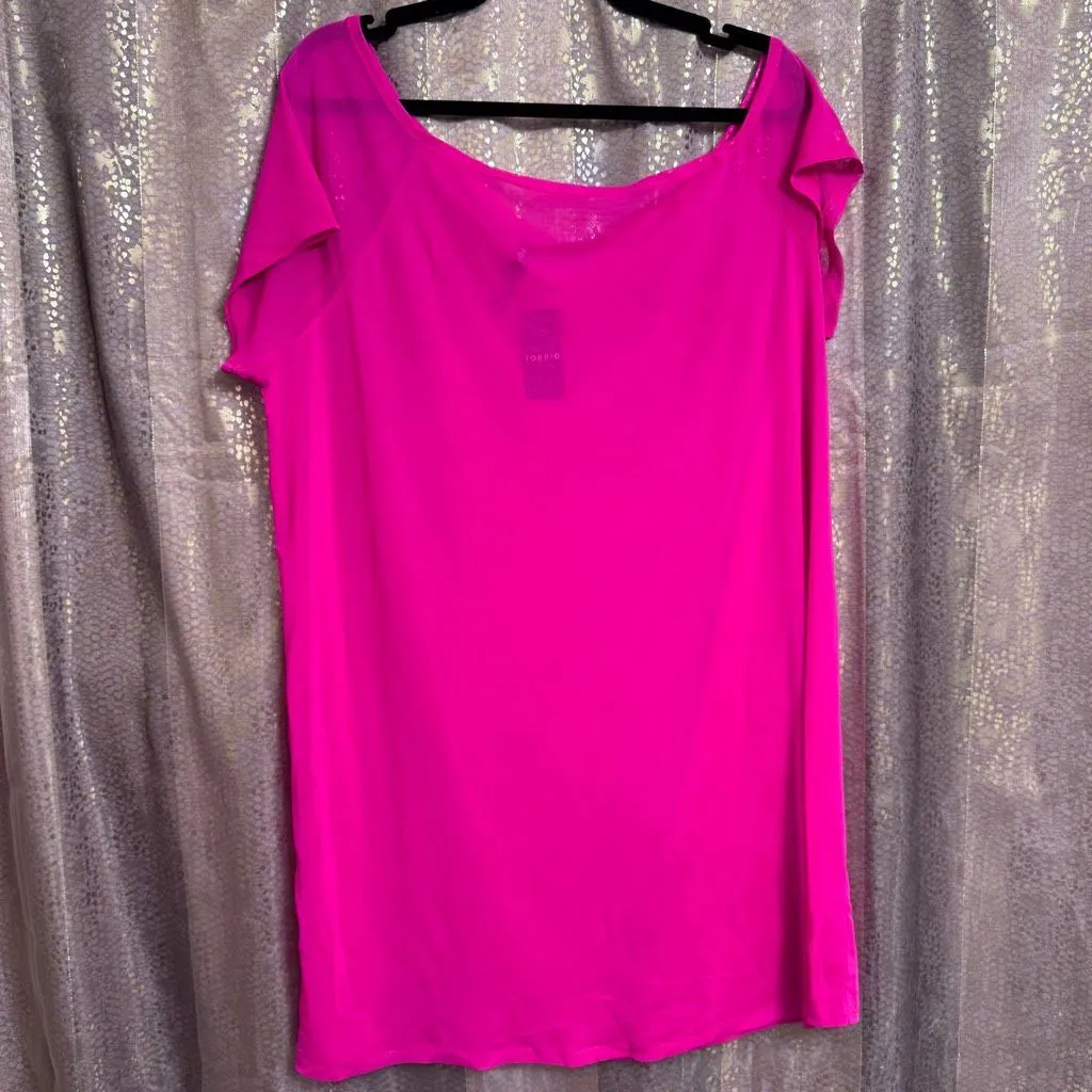 Torrid Hot Pink Glo Mesh Off The Shoulder Swim Coverup Size 0 Large NWT - Image 2