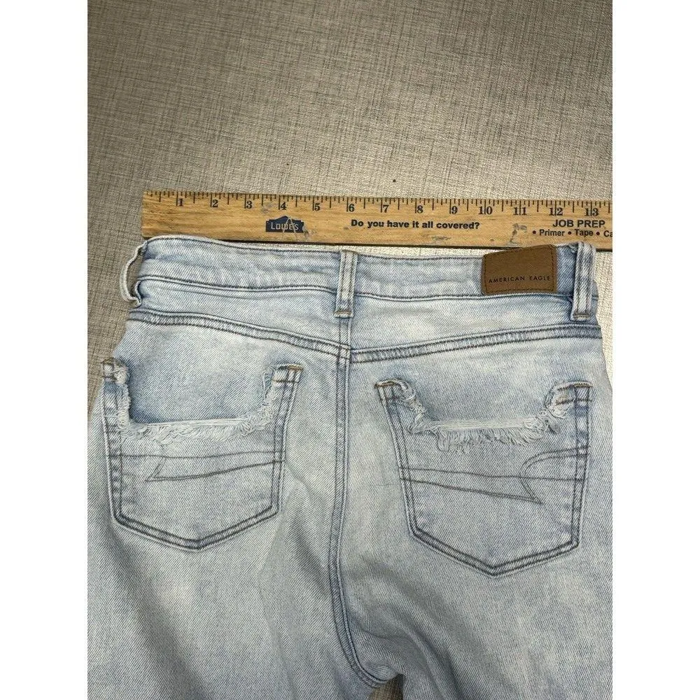 American Eagle Womens 00 Mom Jeans Distressed Raw Hem Stretch Denim - Image 9