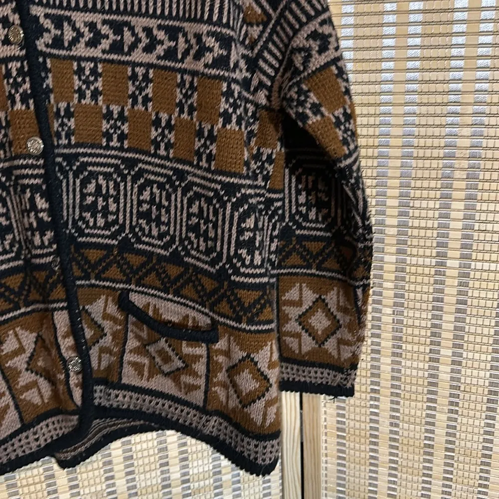 Tally Ho Vintage 1990s Y2K Black Shades of Brown Cardigan Sweater Geometric 3X - Image 5