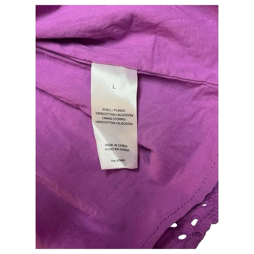 Draper James Top Womens L Eyelet V Neck Short Bubble Sleeve Embroidered Purple - Image 9