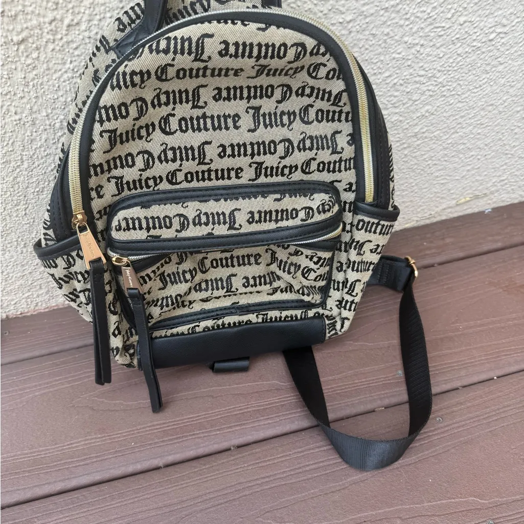 Juicy Couture Black and Cream Logo Backpack - Image 8