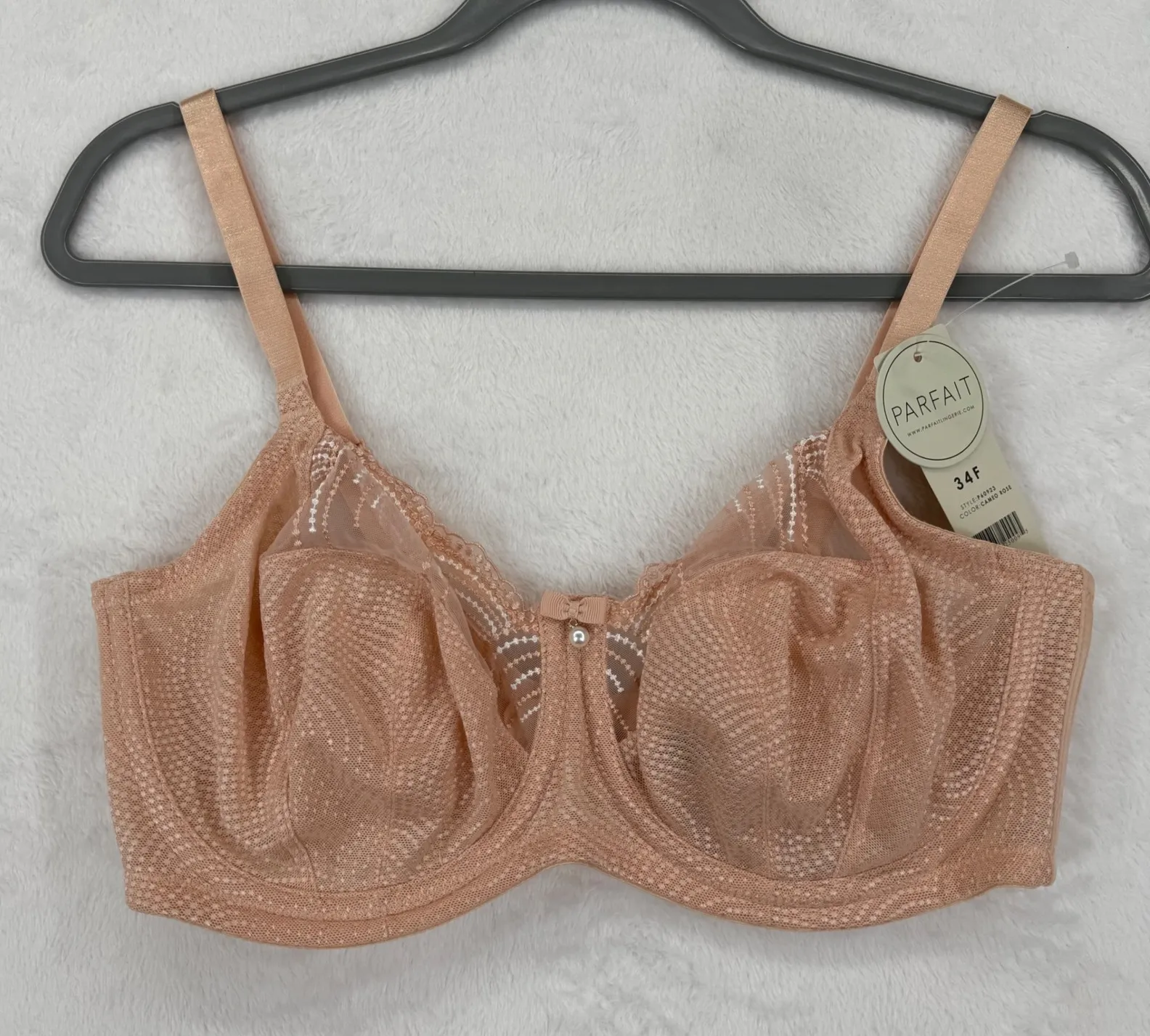 Parfait Cameo Rose Unlined Underwire Bra P60923 Lace Bow Detail 34G Tan Size undefined - Image 1