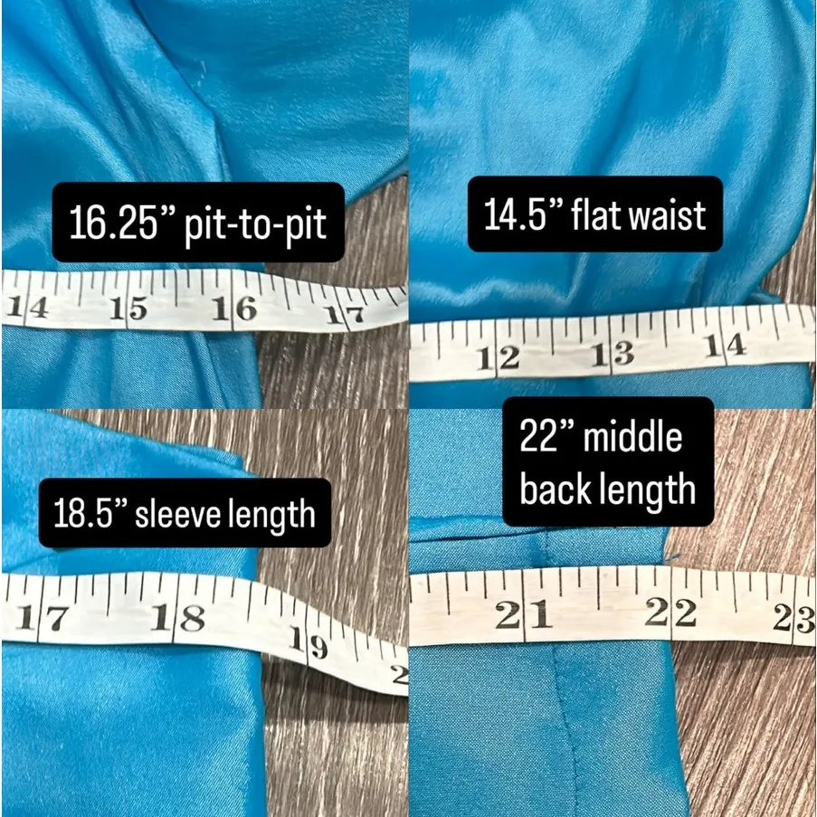 VTG 80s Tadashi Shoji Turquoise Ruched Iridescent Taffeta Blouse Small Glam Bold - Image 9