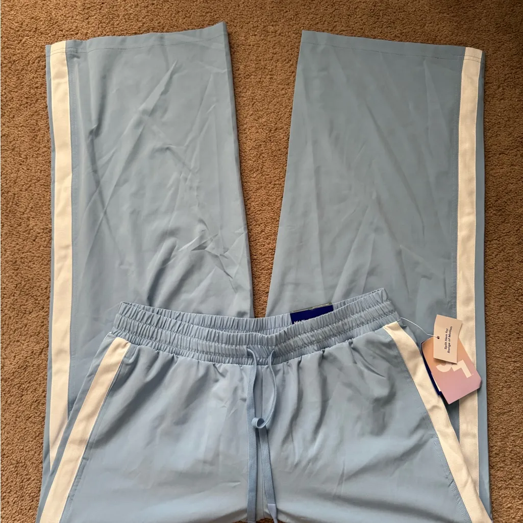 JoyLab Women’s Piped Mid Rise Track Pants NWT Size Medium Blue White Stripe - Image 4