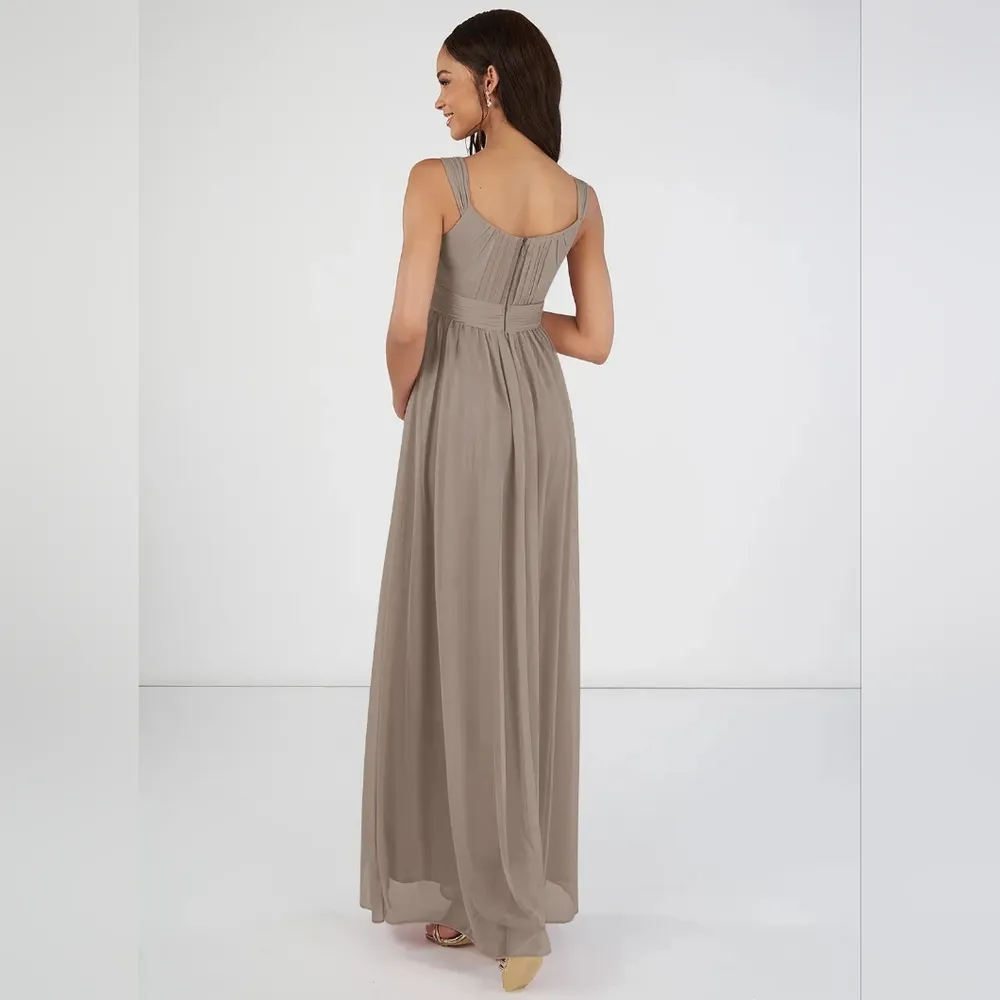 NWT AZAZIE MELANIE  Empire Pleated Mesh Floor-Length Dress Taupe  Size A14 - Image 2