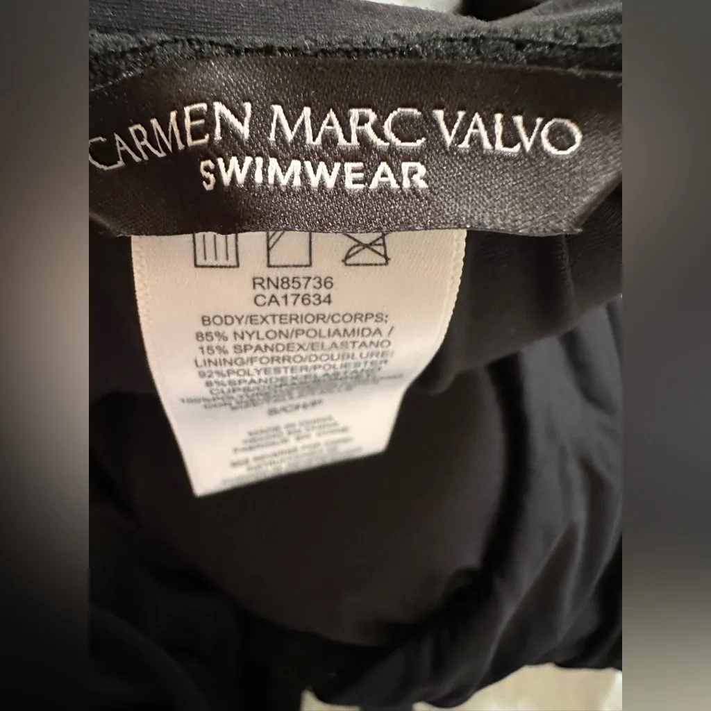 CARMEN MARC VALVO Poolside Solid Bandeau Black Tankini Small - Image 5