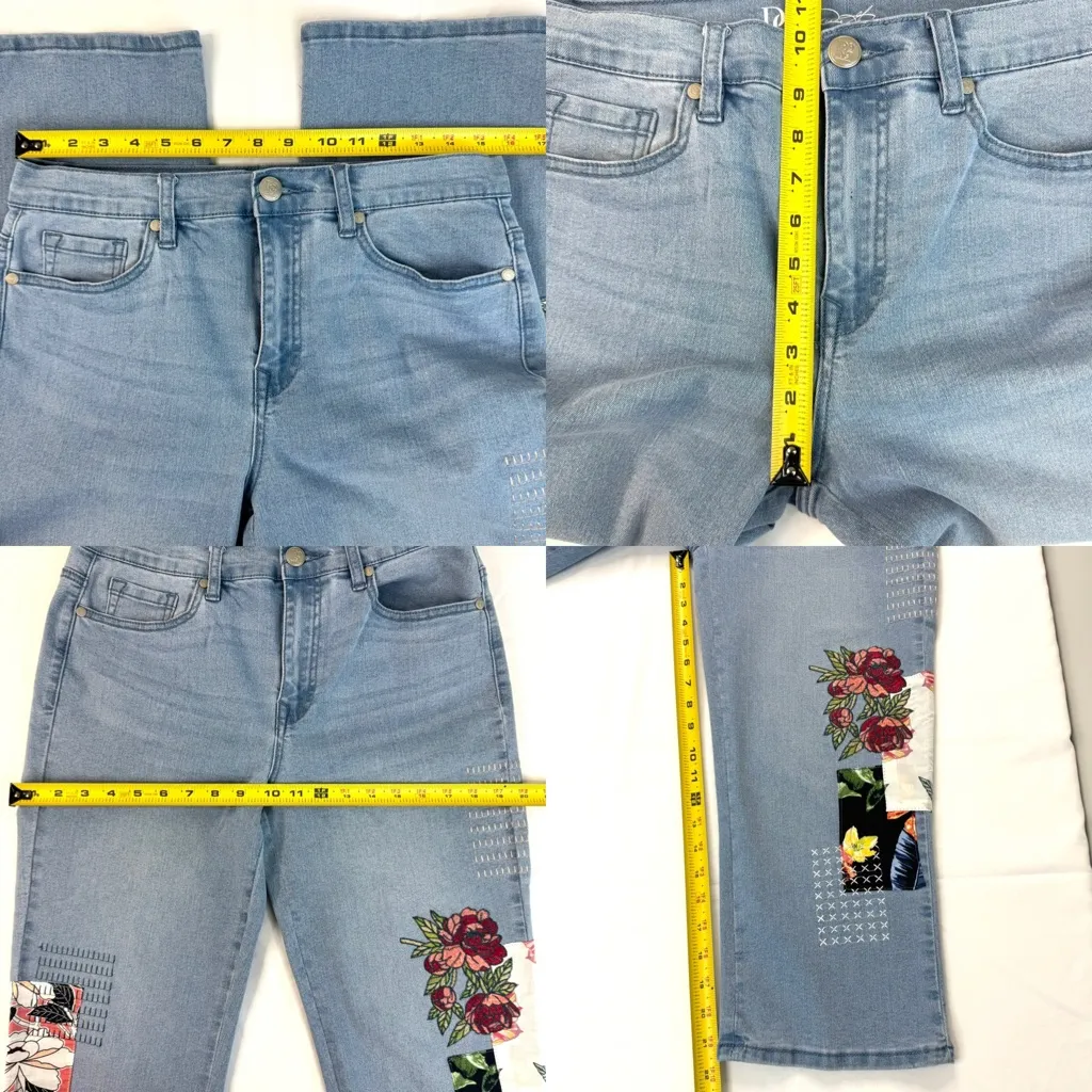 DG2 Diane Gilman Cropped Chambray Jeans Stretch Embroidered Light Wash Size 10 Blue - Image 15