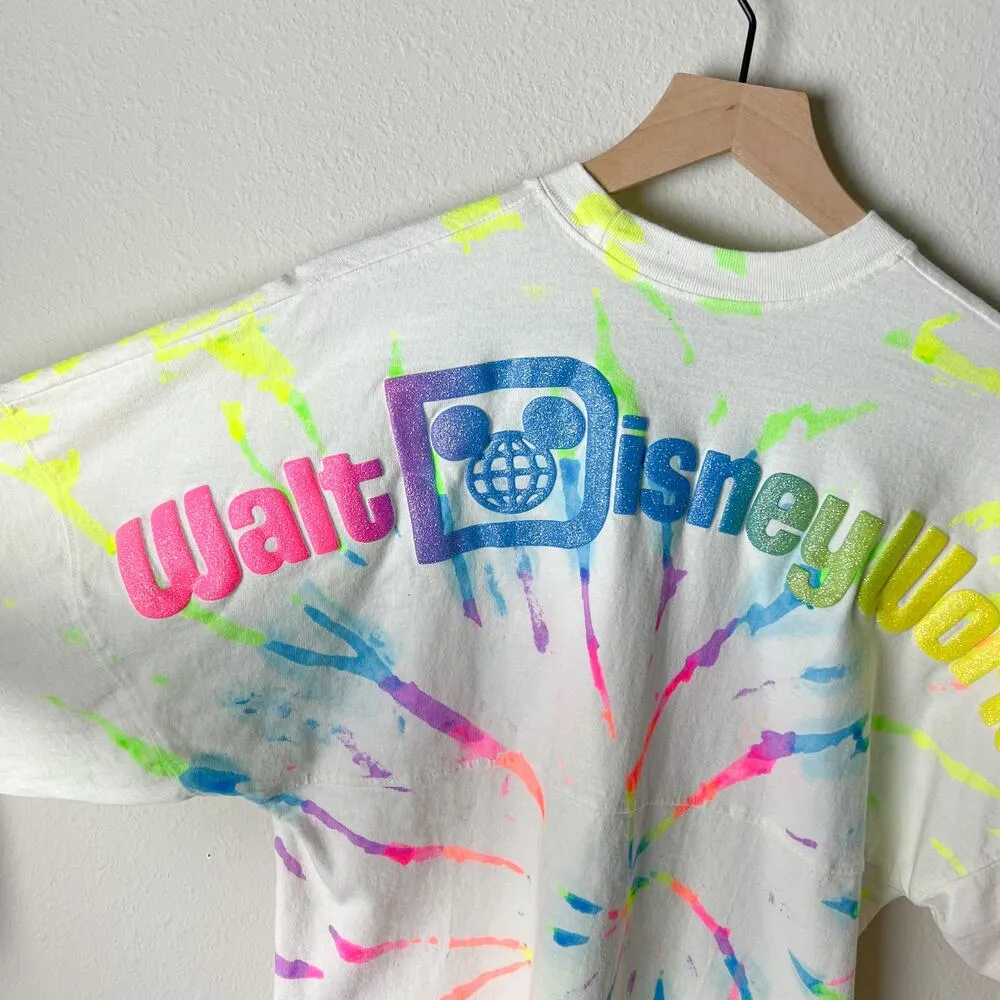 walt disney world parks white neon tie dye glitter spell out spirit jersey top - Image 3