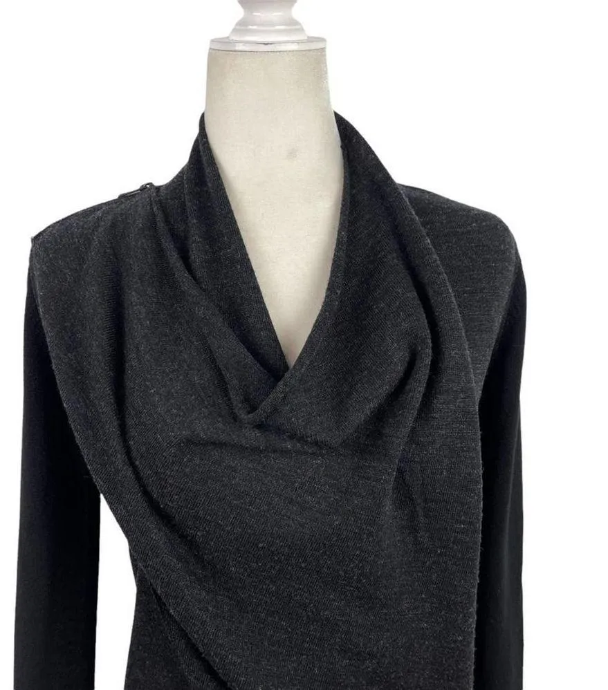 All Saints Drina Draped 100% Wool Knit Asymmetrical Zip Cardigan Sweater Size 0 - Image 3