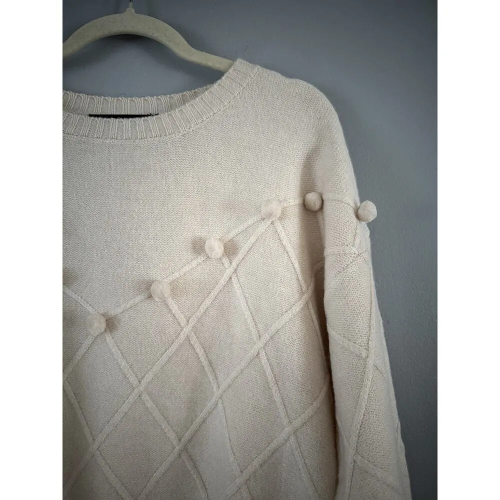 Pomander Place Pam Sweater Cream Bobble Knit Pom Pom Sweater Size Medium - Image 6
