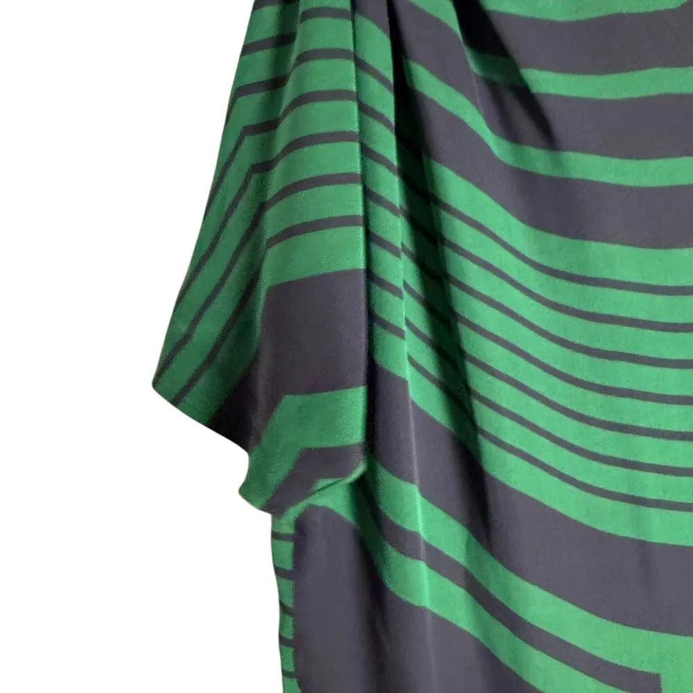 Stella McCartney Navy Green Striped One Shoulder Silk Shift Mini Dress Medium - Image 4
