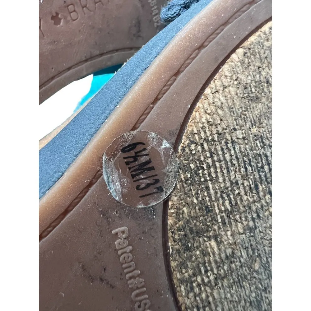 Lucky Brand Kaydyn wedge shoes sandals blue faux suede crochet ankle strap 6.5 - Image 8