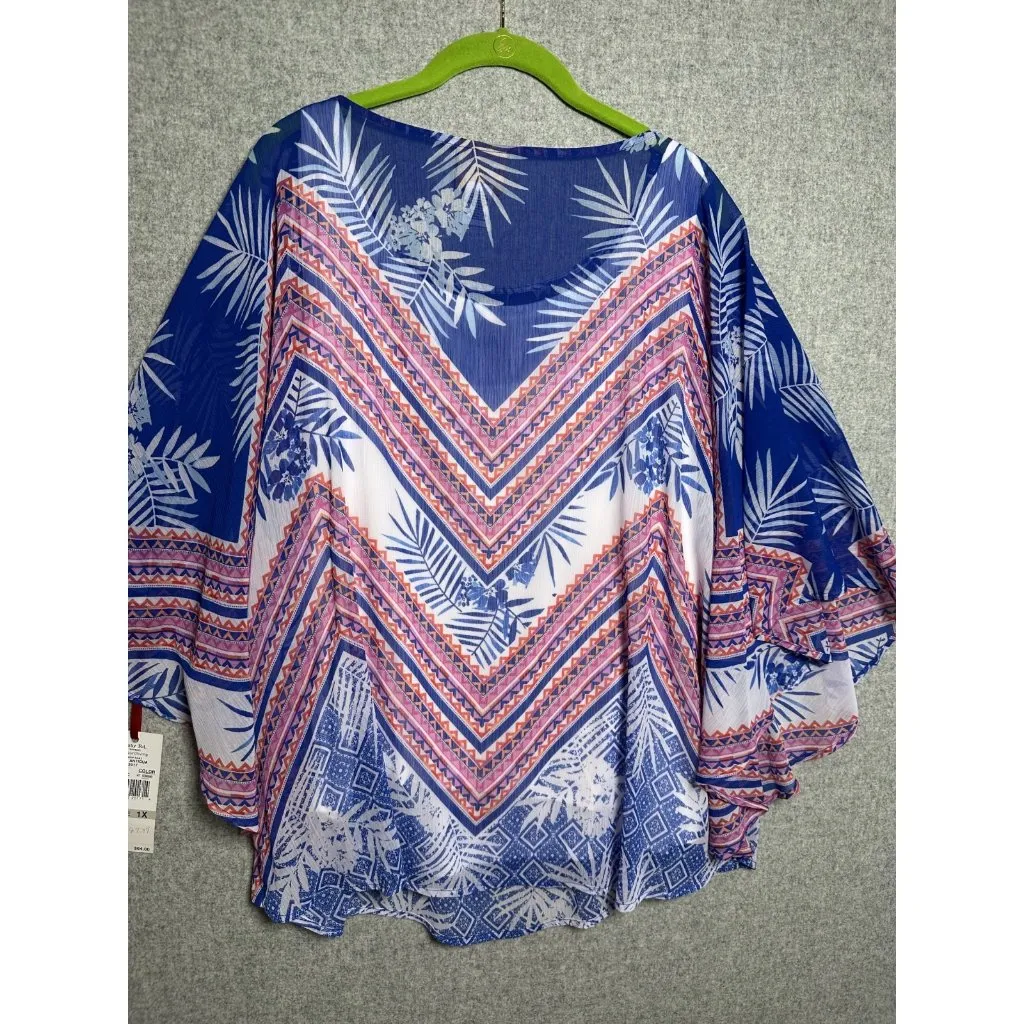 Ruby Rd NWT  1X Top Blouse Tropical Beaded Beach Colorful Batwing Lightweight - Image 13
