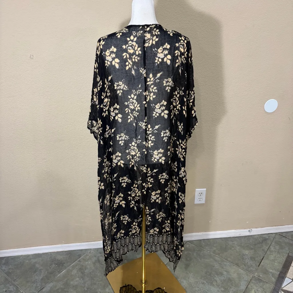 Gorgeous Long Kimono! Natural Life ! O/S Black Beige Floral Boho Cottage Grunge - Image 7