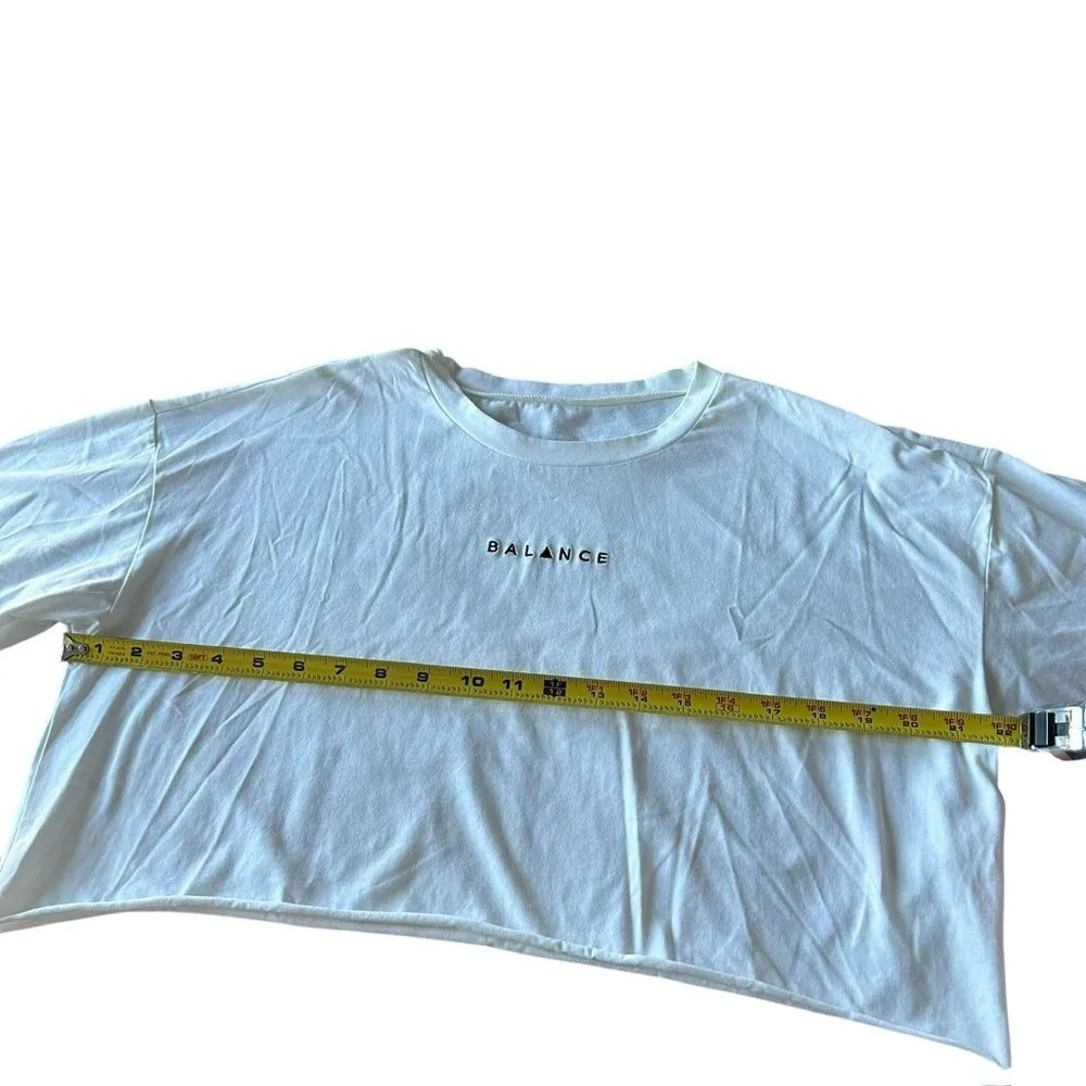 Vitality Balance Athletica Size M Oversized Crop Tee Shirt‎ White Black Logo Gym - Image 8