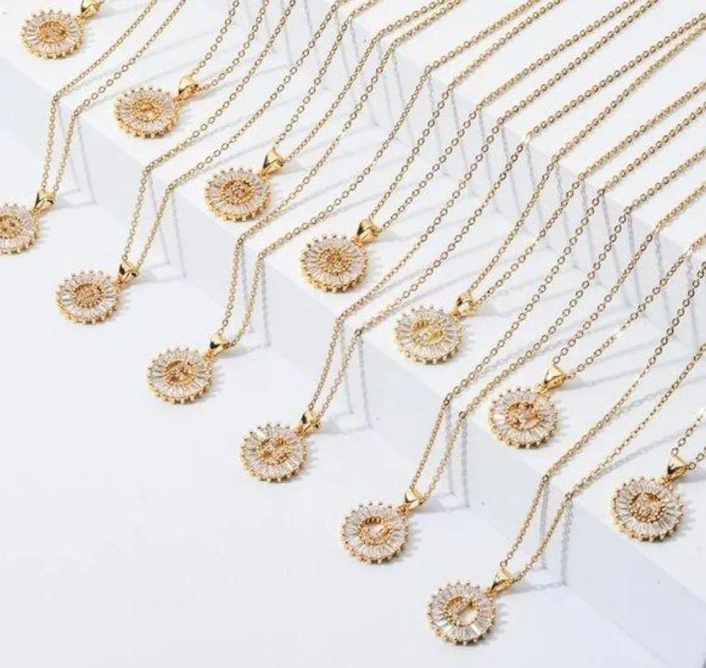 Gold Initial Crystal Sparkly Pendant Necklace A - Image 5