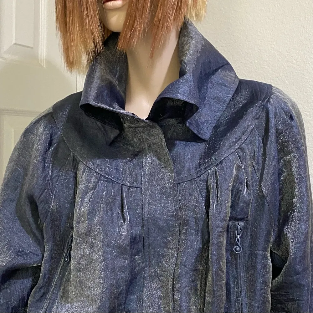 SAMUEL DONG Shimmer Bluish Gray Cinched Waist Bubble Coat Jacket Size L Blue Size L - Image 7