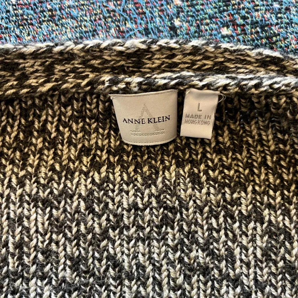 Vintage Anne Klein Tan Brown 100% Wool Cardigan Cuffed Sleeve L Preppy Fall Y2K - Image 14