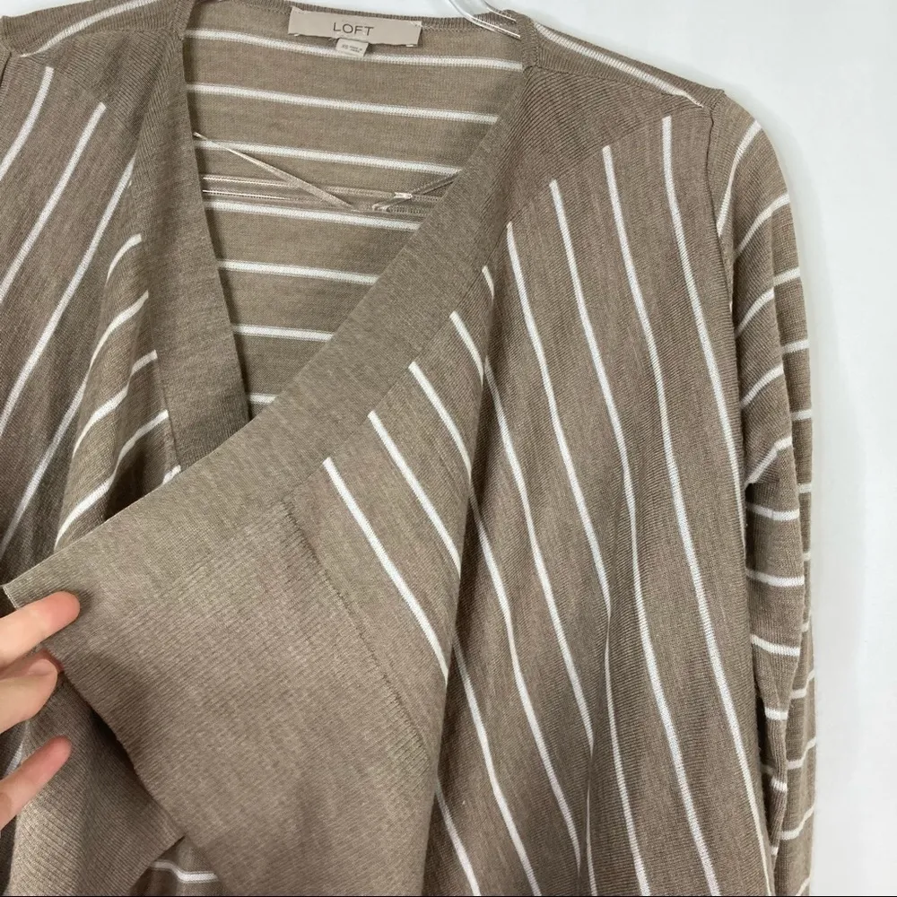 3/$30 LOFT | Light Brown Striped Wool Blend Open Front Cardigan Sweater XS - Image 3
