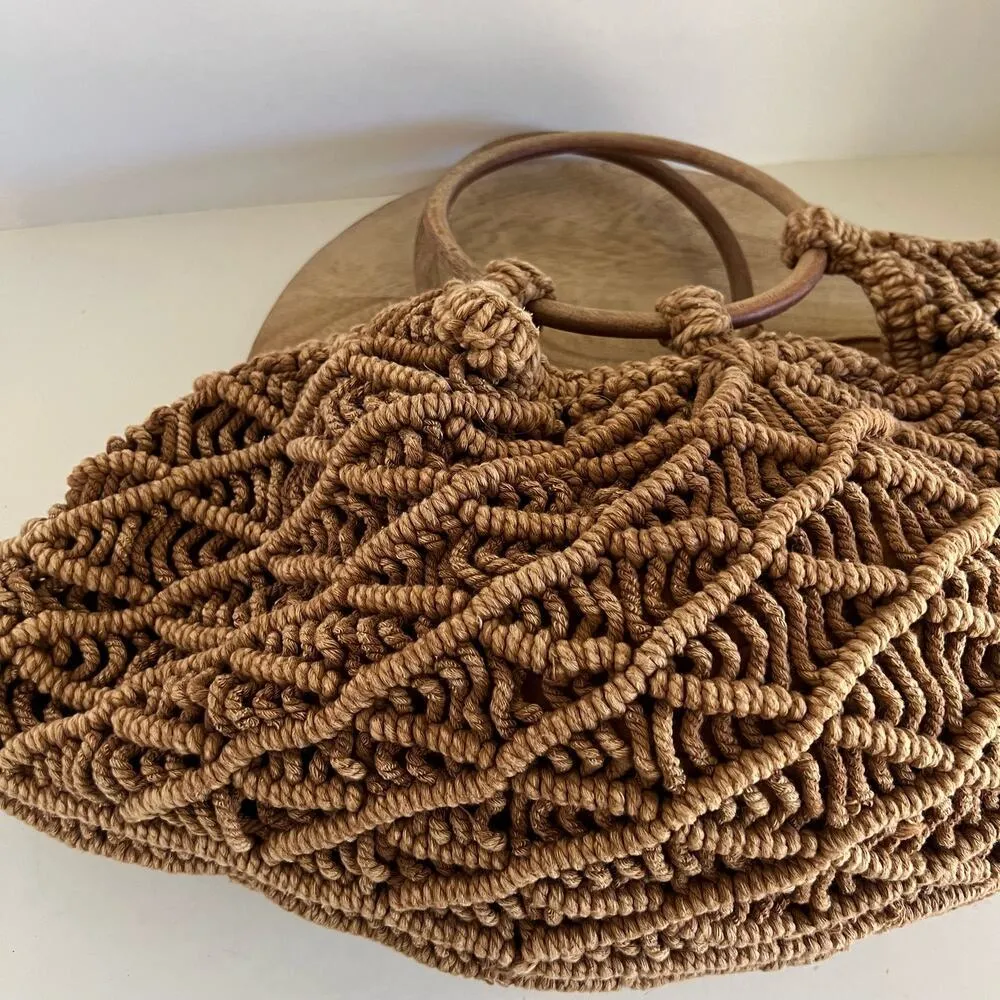Free People Brown Point Break Macrame Multi-Way Wooden Handle Bag - Image 6