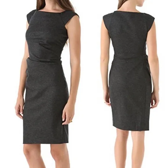 Diane Von Furstenberg Gabi Felted Ruched Wool Blend Charcoal Gray Dress Size 6 - Image 2