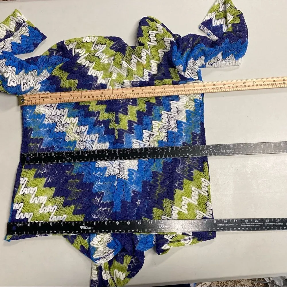 RUBY RD. Women’s Asymmetrical Shrug Cardigan Size Small Green Blue and White - Image 8