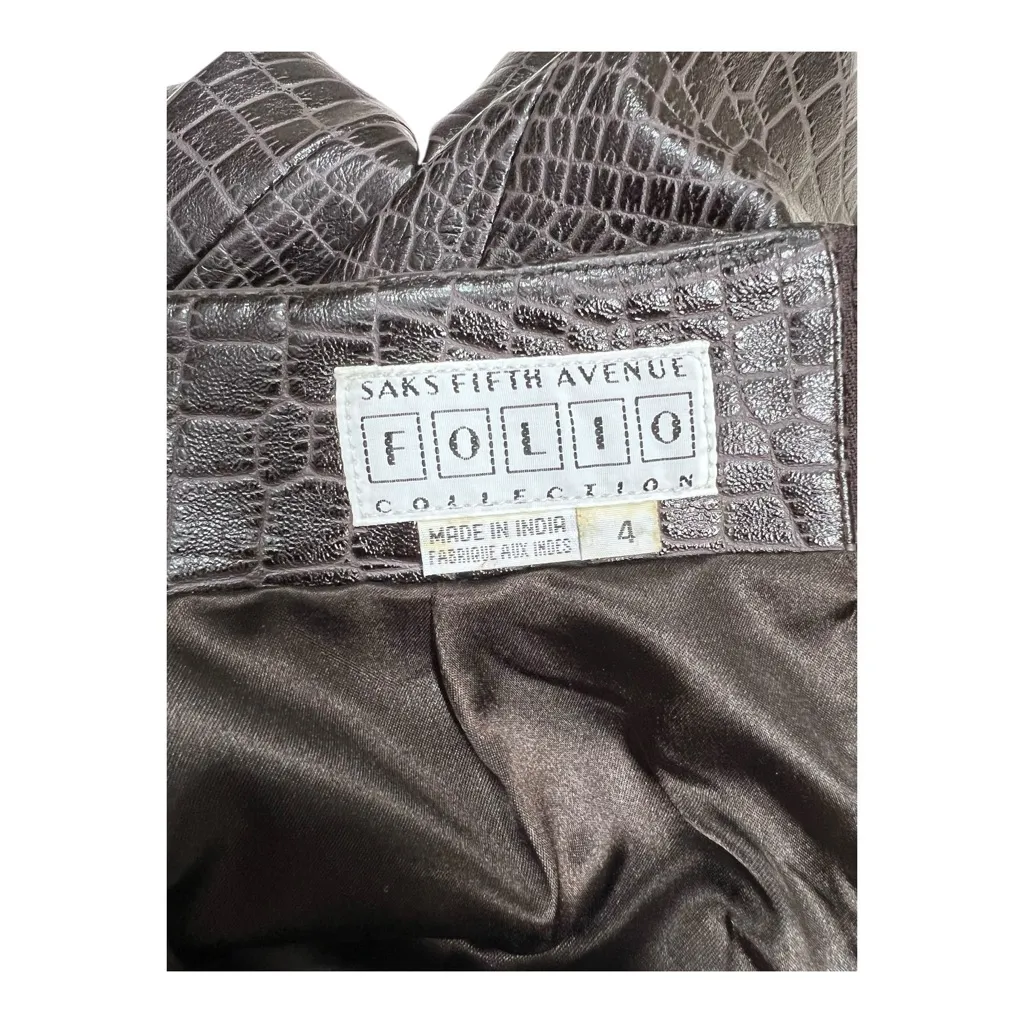Vintage Saks Fifth Avenue Folio Collection Brown Croc Embossed Pencil Skirt SZ 4 - Image 4